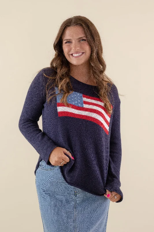 Hooded Women's Fleece - Lined Sweaters for WinterFeeling Patriotic Sweater-Navy