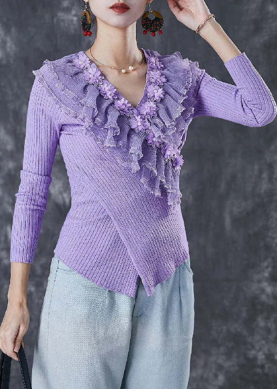Mock Neck Women's Alpaca Wool Sweaters in Earth TonesFine Purple Ruffled Asymmetrical Silm Fit Knit Tops Spring Mock Neck Women's Alpaca Wool Sweaters in Earth TonesFine Purple Ruffled Asymmetrical Silm Fit Knit Tops Spring
