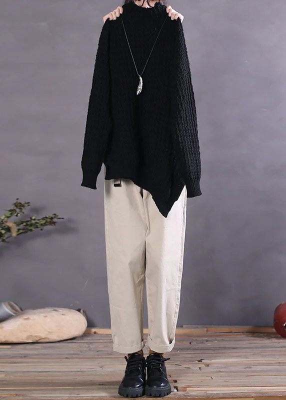 V - Neck Women's Ribbed Wool Sweaters for FallFitted Black Asymmetrical Knit Sweaters Spring V - Neck Women's Ribbed Wool Sweaters for FallFitted Black Asymmetrical Knit Sweaters Spring