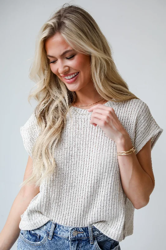 Plus Size Women's Embroidered Sweaters in Ethnic StylesFlawless Confidence Taupe Knit Top Plus Size Women's Embroidered Sweaters in Ethnic StylesFlawless Confidence Taupe Knit Top