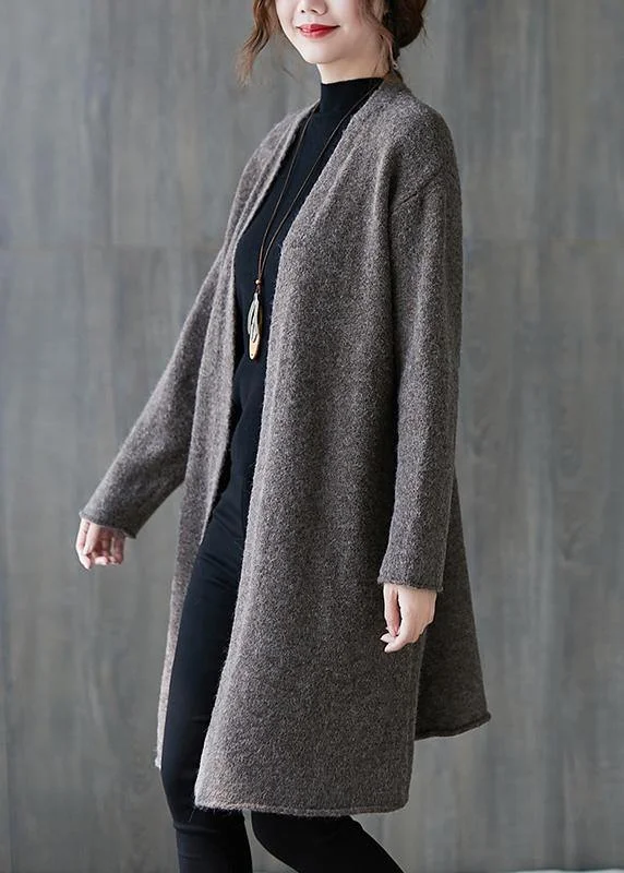 Open - Front Women's Cardigan - Style Mohair SweatersFor Spring gray knitted outwear oversized fall v neck sweaters Open - Front Women's Cardigan - Style Mohair SweatersFor Spring gray knitted outwear oversized fall v neck sweaters