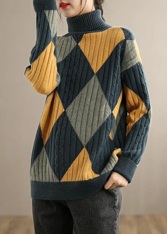 Plus Size Women's Oversized Chunky Knit SweatersFor Work Gray Blue Plaid Sweater Tops High Neck Oversized Sweaters Plus Size Women's Oversized Chunky Knit SweatersFor Work Gray Blue Plaid Sweater Tops High Neck Oversized Sweaters