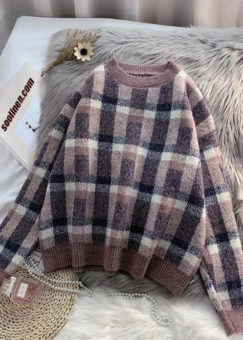 Short Sleeve Women's Cotton Blend Sweaters in Pastel ColorsFor Work purple knitted clothes warm oversized plaid knitwear Short Sleeve Women's Cotton Blend Sweaters in Pastel ColorsFor Work purple knitted clothes warm oversized plaid knitwear