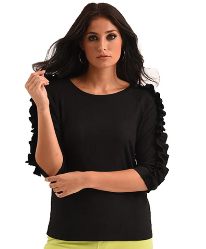 Mock Neck Women's Alpaca Wool Sweaters in Earth TonesFrankee Ruffle Sleeve Top