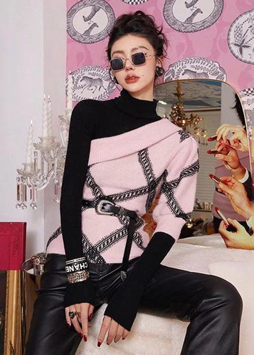 Plus Size Women's Side - Slit Sweaters in Bold SolidsFrench Pink Asymmetrical Patchwork Cotton Knit Top Half Sleeve Plus Size Women's Side - Slit Sweaters in Bold SolidsFrench Pink Asymmetrical Patchwork Cotton Knit Top Half Sleeve
