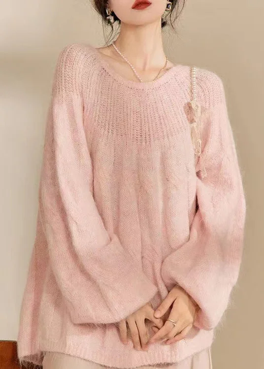 Split - Hem Women's Linen Blend Sweaters for SpringFrench Pink O Neck Hollow Out Knitted Sweaters Tops Spring Split - Hem Women's Linen Blend Sweaters for SpringFrench Pink O Neck Hollow Out Knitted Sweaters Tops Spring