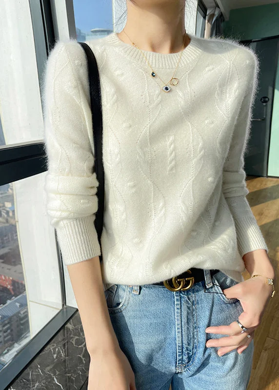 Button - Down Women's Shetland Wool Sweaters in Traditional PatternsFrench White O Neck Warm Cashmere Knit Sweaters Spring Button - Down Women's Shetland Wool Sweaters in Traditional PatternsFrench White O Neck Warm Cashmere Knit Sweaters Spring