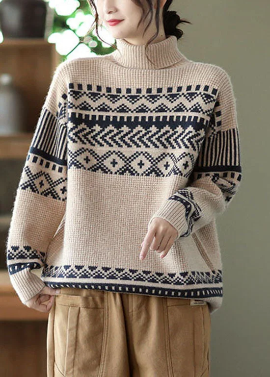 Plus Size Women's Belted Cable Knit SweatersHandmade Apricot Turtle Neck thick Print Knit Pullover Spring Plus Size Women's Belted Cable Knit SweatersHandmade Apricot Turtle Neck thick Print Knit Pullover Spring