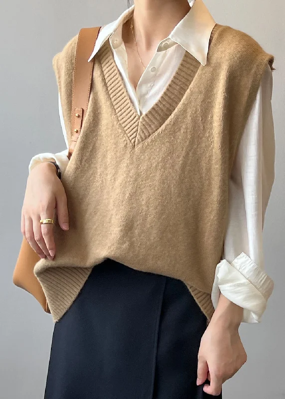 Tie - Front Women's Lambswool Sweaters in Pastel HuesHandmade Camel Patchwork Cotton Knit Waistcoat Sleeveless Tie - Front Women's Lambswool Sweaters in Pastel HuesHandmade Camel Patchwork Cotton Knit Waistcoat Sleeveless