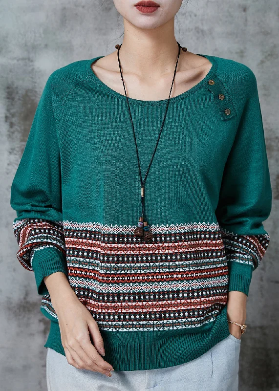 Tie - Front Women's Lambswool Sweaters in Pastel HuesHandmade Green O-Neck Striped Knit Sweaters Spring