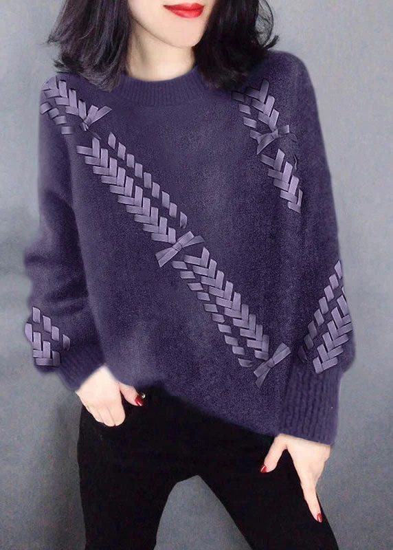 Women's Long Sleeve Turtleneck Cashmere SweatersHandmade Purple Asymmetrical Casual Knit Knitted Tops Winter Women's Long Sleeve Turtleneck Cashmere SweatersHandmade Purple Asymmetrical Casual Knit Knitted Tops Winter