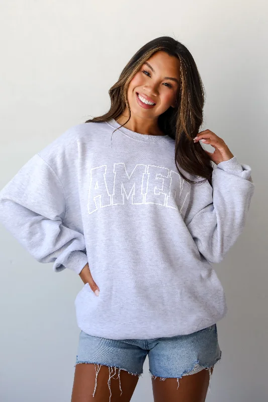 Plus Size Women's Ruffled Hem Sweaters in Floral PrintsHeather Grey Amen Sweatshirt