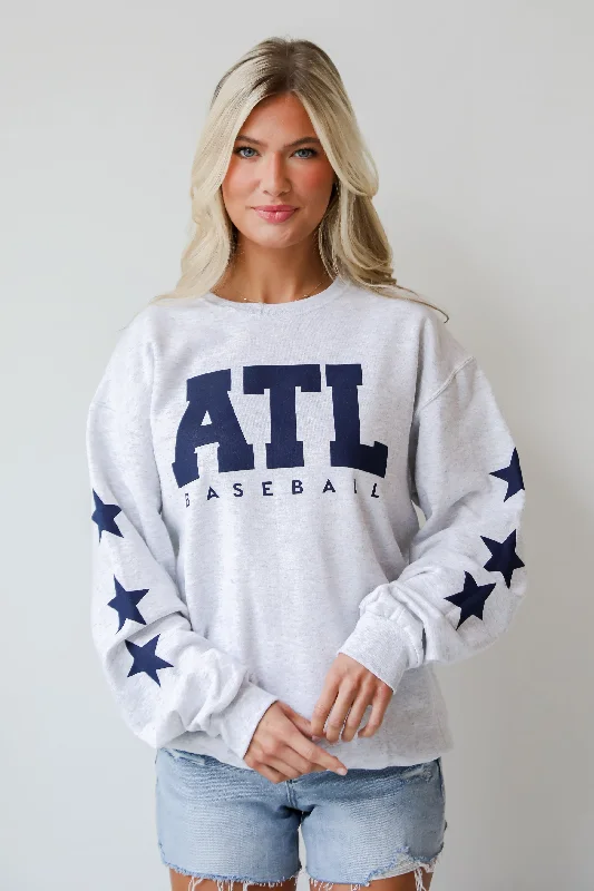 Hooded Women's Fleece - Lined Sweaters for WinterHeather Grey ATL Baseball Star Sweatshirt Hooded Women's Fleece - Lined Sweaters for WinterHeather Grey ATL Baseball Star Sweatshirt