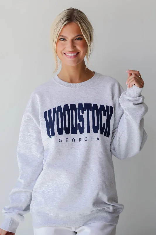 Plus Size Women's Belted Cable Knit SweatersHeather Grey Woodstock Georgia Sweatshirt Plus Size Women's Belted Cable Knit SweatersHeather Grey Woodstock Georgia Sweatshirt
