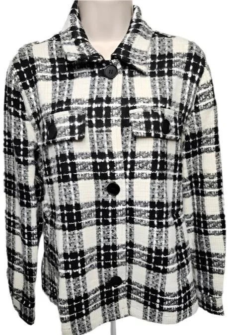 lightweight women cardigan for spring and fallJacket 24" Long Sleeve Woven Button Front 2Pocket Black/White Women's 1248-575 lightweight women cardigan for spring and fallJacket 24" Long Sleeve Woven Button Front 2Pocket Black/White Women's 1248-575
