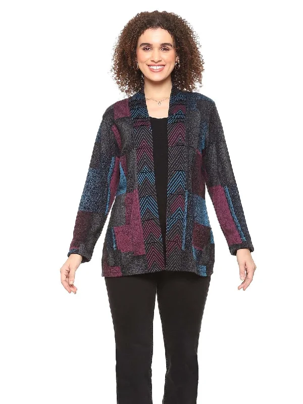 cropped women cardigan to pair with high - waisted jeansBella Open Front Long Sleeve Cardigan - Blue / Purple - 24w246E26 cropped women cardigan to pair with high - waisted jeansBella Open Front Long Sleeve Cardigan - Blue / Purple - 24w246E26