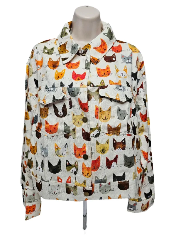 long length women cardigan with side slitsJacket Button Front 2 Pocket Colorful Cat Women's Aw2450 long length women cardigan with side slitsJacket Button Front 2 Pocket Colorful Cat Women's Aw2450