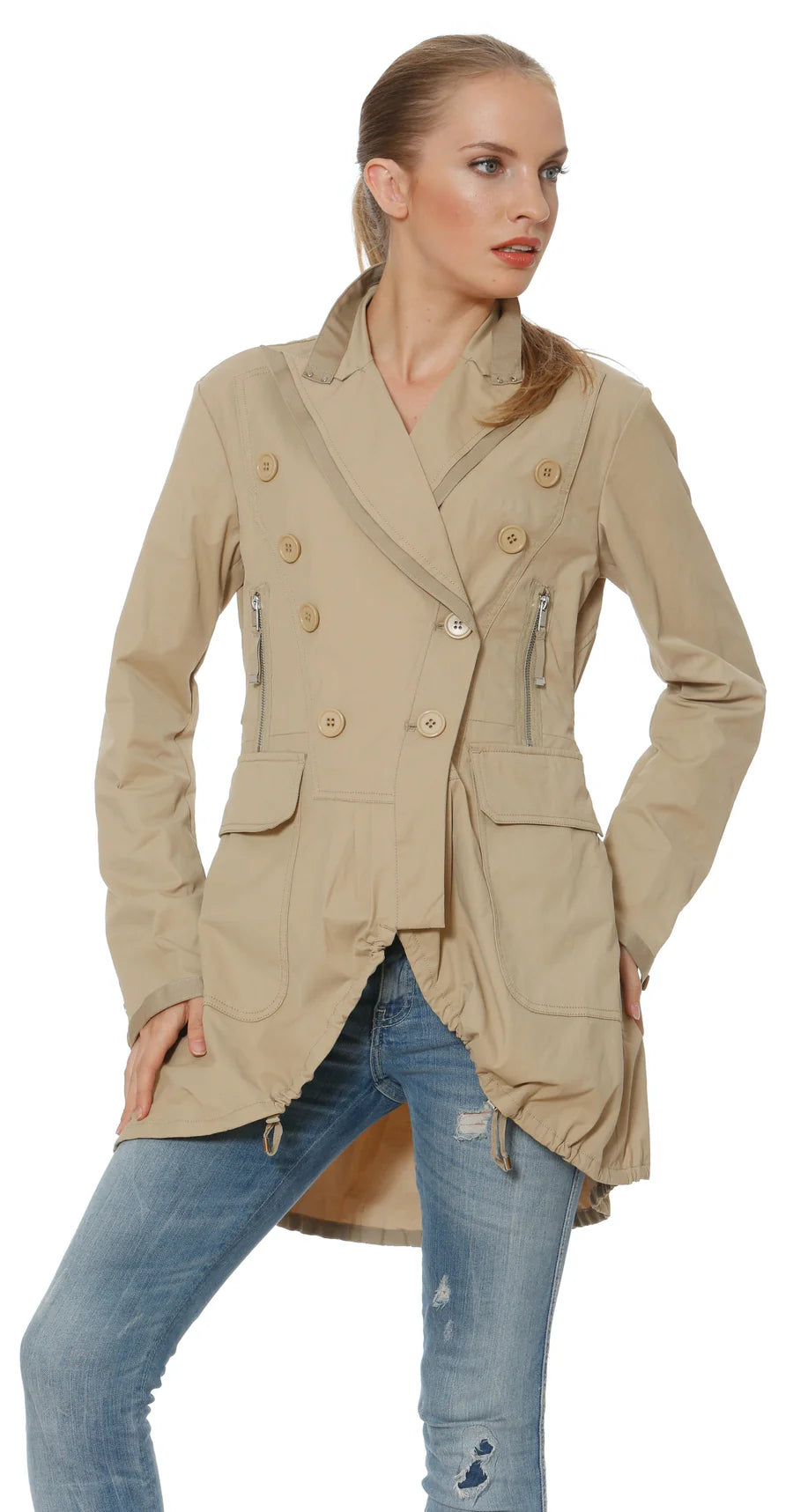 long length women cardigan with side slitsJacket Double Breast3/4 Length With Belt Khaki Amber Women's long length women cardigan with side slitsJacket Double Breast3/4 Length With Belt Khaki Amber Women's