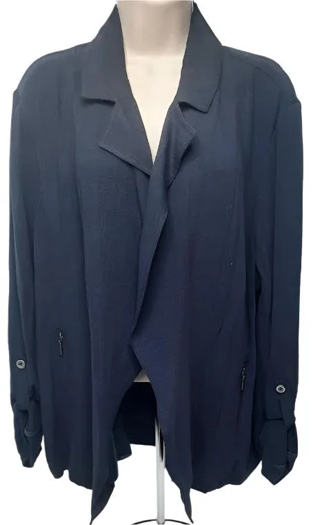 v neck women cardigan to elongate the necklineJacket-Midnight Blue-2 Pocket-Open Front-Women's-M24708jm v neck women cardigan to elongate the necklineJacket-Midnight Blue-2 Pocket-Open Front-Women's-M24708jm