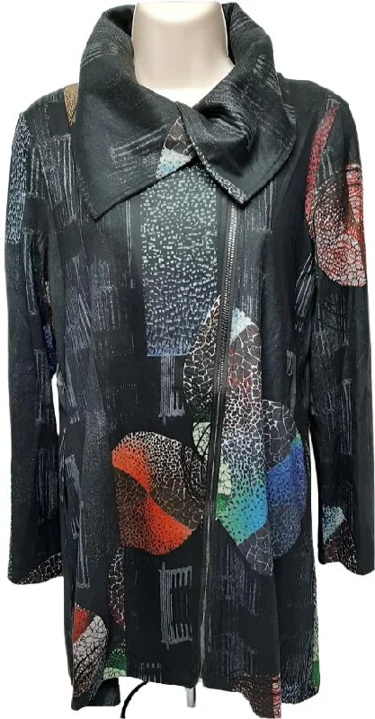 ribbed women cardigan with a classic textureJacket-Multi Color Black-2Pocket Zipper Front-Women's-223900 ribbed women cardigan with a classic textureJacket-Multi Color Black-2Pocket Zipper Front-Women's-223900
