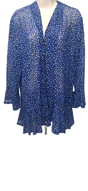 ribbed women cardigan with a classic textureJacket-Sheer-Open Front-Blue-Polka Dot-3/4 Sleeve-Women's-M24101jm/w ribbed women cardigan with a classic textureJacket-Sheer-Open Front-Blue-Polka Dot-3/4 Sleeve-Women's-M24101jm/w
