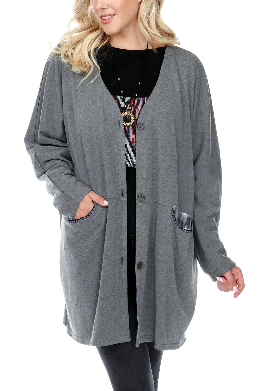 open front women cardigan for easy stylingJacket Oversized Hand Stitching Pockets
