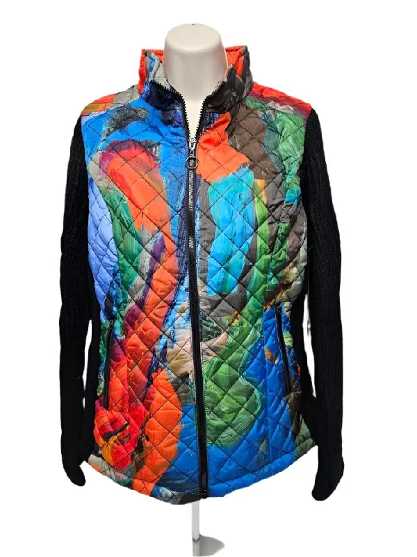 cropped women cardigan to pair with high - waisted jeansJacket Quilted Knit Zipper Front Knit Sleeve - Abstract Women's 91761 cropped women cardigan to pair with high - waisted jeansJacket Quilted Knit Zipper Front Knit Sleeve - Abstract Women's 91761