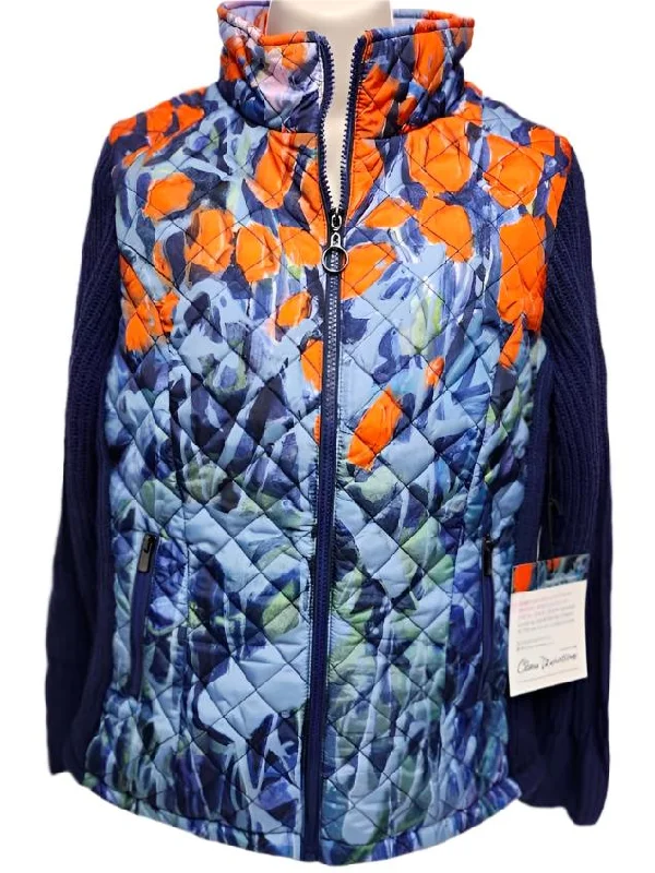 cable knit women cardigan with intricate patternsJacket Quilted Zipper Front Knit Sleeve Blue / Orange Women's 91763 cable knit women cardigan with intricate patternsJacket Quilted Zipper Front Knit Sleeve Blue / Orange Women's 91763