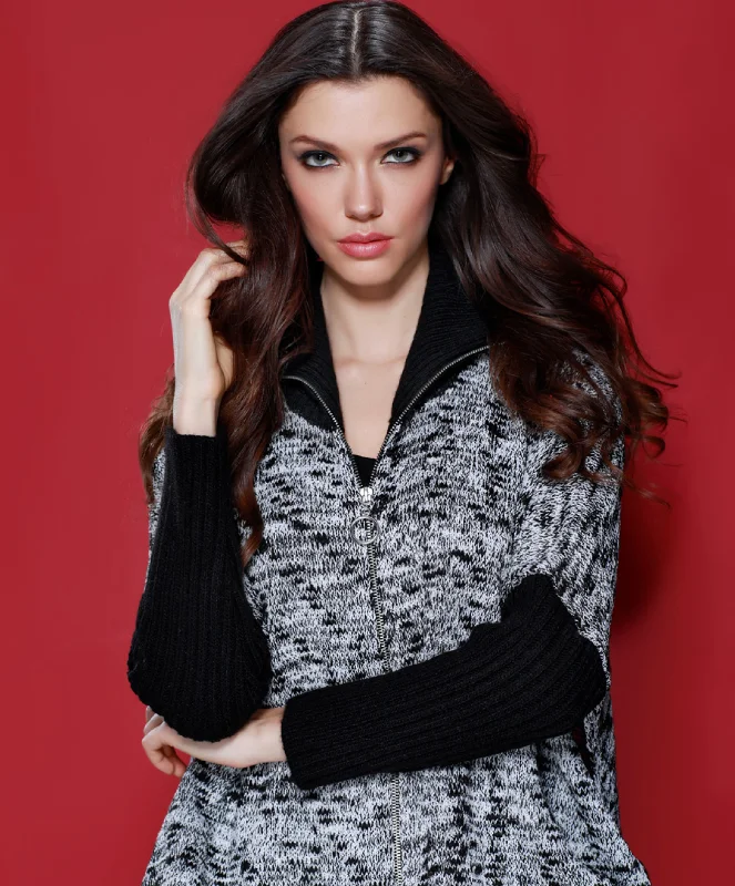 Plus Size Women's Side - Slit Sweaters in Bold SolidsJackie Tweed Sweater Poncho