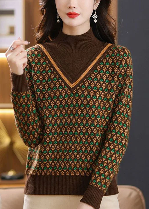 Short Sleeve Women's Cotton Blend Sweaters in Pastel ColorsJacquard Coffee Turtleneck False Two Pieces Cotton Knit Sweaters Spring Short Sleeve Women's Cotton Blend Sweaters in Pastel ColorsJacquard Coffee Turtleneck False Two Pieces Cotton Knit Sweaters Spring