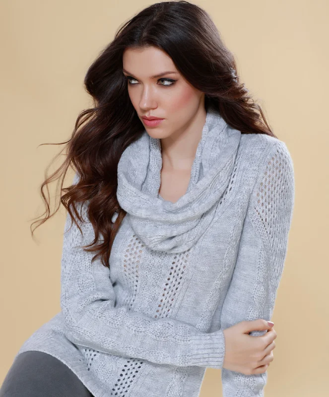 Plus Size Women's Embroidered Sweaters in Ethnic StylesJuliana Cable Knit Sweater Attach Scarf