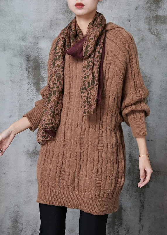 Split - Hem Women's Linen Blend Sweaters for SpringKhaki Loose Knit Sweatshirt Dress Hooded Winter Split - Hem Women's Linen Blend Sweaters for SpringKhaki Loose Knit Sweatshirt Dress Hooded Winter