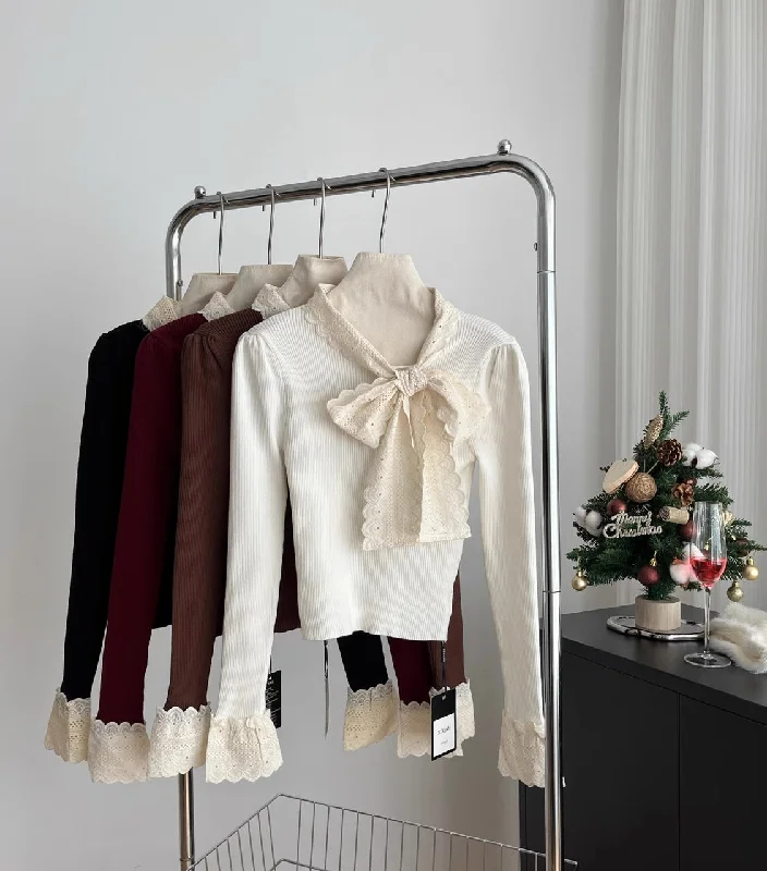 oversized women cardigan for a trendy and cozy lookLace Trim Tie Neck Sweater (4 Colors) oversized women cardigan for a trendy and cozy lookLace Trim Tie Neck Sweater (4 Colors)