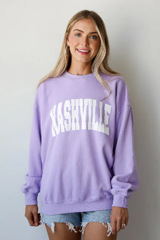 Plus Size Women's Ruffled Hem Sweaters in Floral PrintsLavender Nashville Sweatshirt Plus Size Women's Ruffled Hem Sweaters in Floral PrintsLavender Nashville Sweatshirt