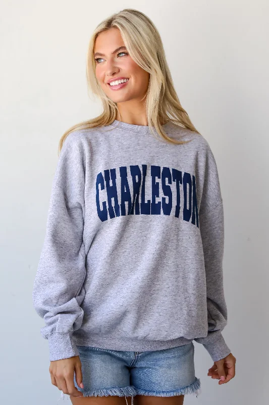 V - Neck Women's Ribbed Wool Sweaters for FallLight Heather Grey Charleston Sweatshirt V - Neck Women's Ribbed Wool Sweaters for FallLight Heather Grey Charleston Sweatshirt