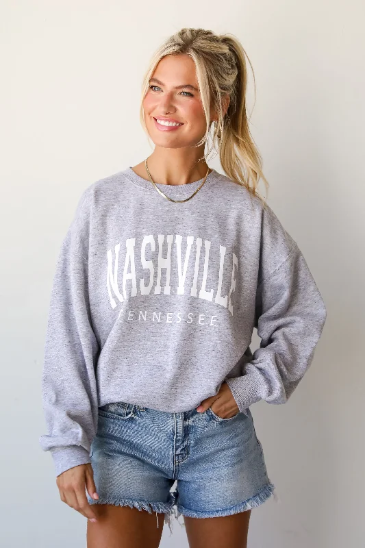 Plus Size Women's Oversized Chunky Knit SweatersLight Heather Grey Nashville Tennessee Sweatshirt Plus Size Women's Oversized Chunky Knit SweatersLight Heather Grey Nashville Tennessee Sweatshirt
