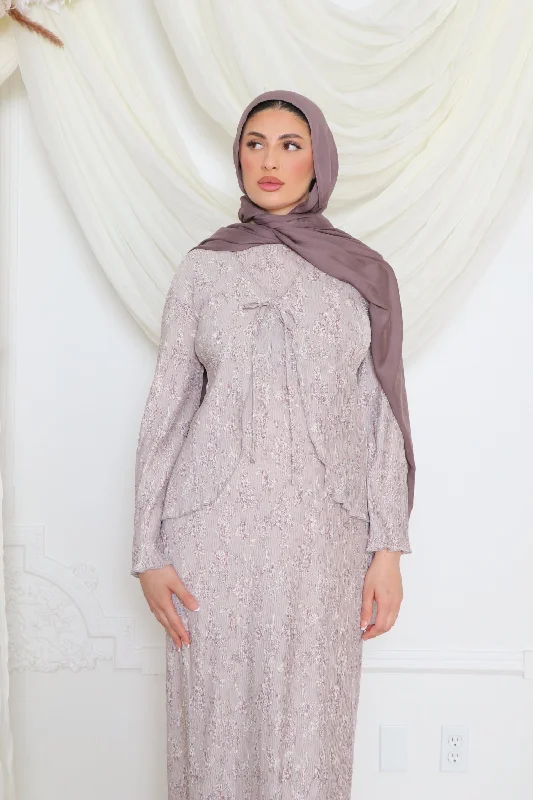 long length women cardigan with side slitsLina Floral Maxi Dress Set- Lavender Gray long length women cardigan with side slitsLina Floral Maxi Dress Set- Lavender Gray