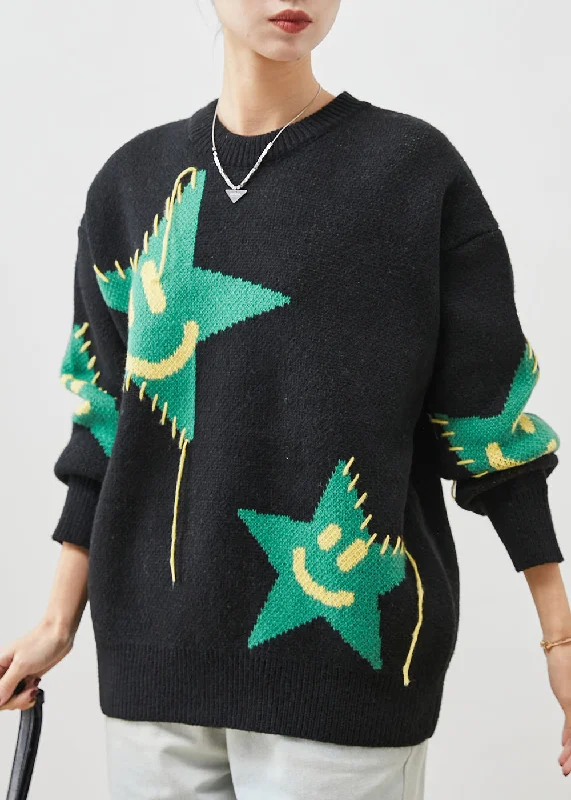 Open - Front Women's Cardigan - Style Mohair SweatersLoose Black Oversized Patchwork Knit Sweater Spring Open - Front Women's Cardigan - Style Mohair SweatersLoose Black Oversized Patchwork Knit Sweater Spring