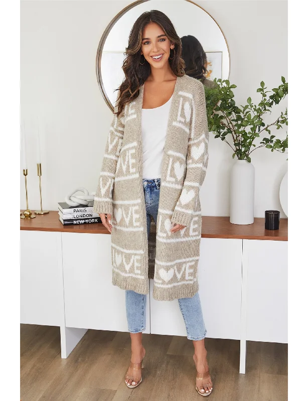 cashmere blend women cardigan for a luxurious feelKnit Jacquard "Love" Sweater, Beige cashmere blend women cardigan for a luxurious feelKnit Jacquard "Love" Sweater, Beige