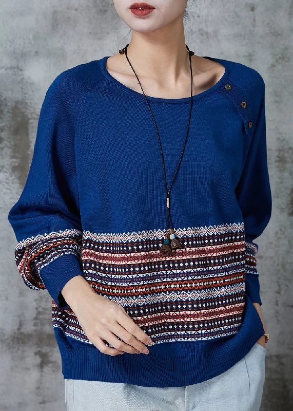 Plus Size Women's Ruffled Hem Sweaters in Floral PrintsModern Blue Oversized Striped Knit Sweater Tops Spring Plus Size Women's Ruffled Hem Sweaters in Floral PrintsModern Blue Oversized Striped Knit Sweater Tops Spring