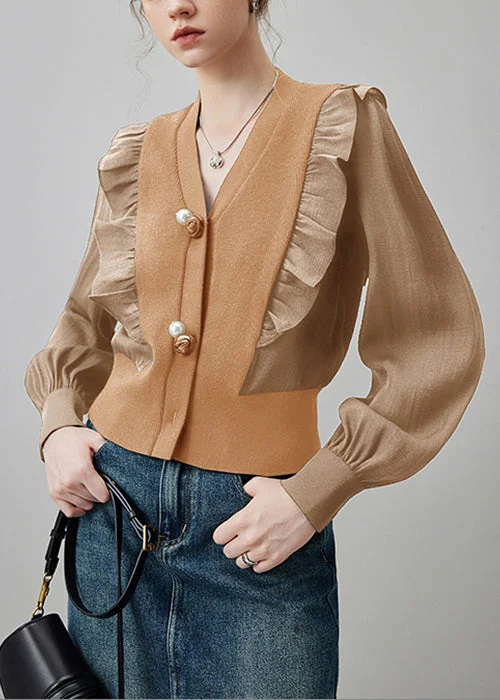 Short Sleeve Women's Cotton Blend Sweaters in Pastel ColorsNew Khaki V Neck Ruffled Patchwork Knit Top Long Sleeve Short Sleeve Women's Cotton Blend Sweaters in Pastel ColorsNew Khaki V Neck Ruffled Patchwork Knit Top Long Sleeve