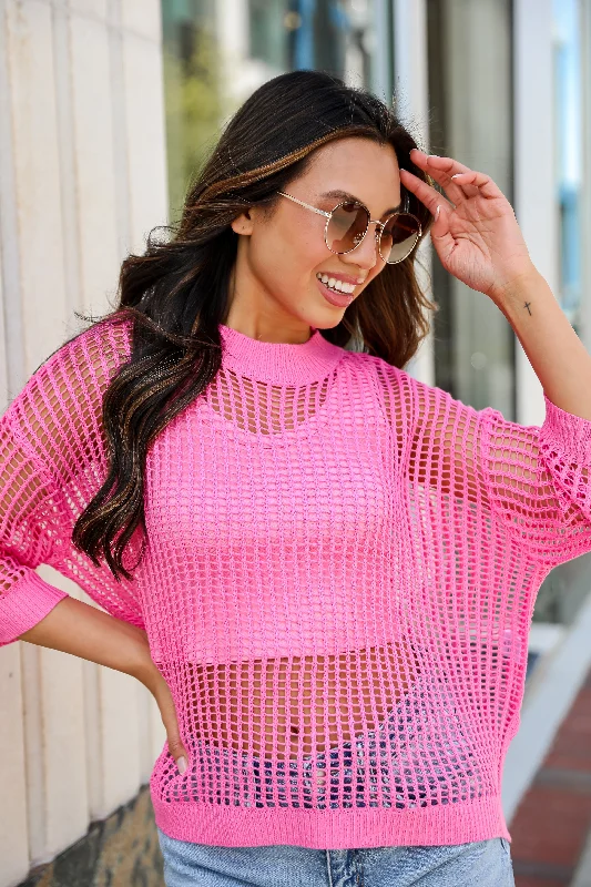 Open - Front Women's Cardigan - Style Mohair SweatersFINAL SALE - Oh So Sunny Pink Crochet Open Knit Top Open - Front Women's Cardigan - Style Mohair SweatersFINAL SALE - Oh So Sunny Pink Crochet Open Knit Top