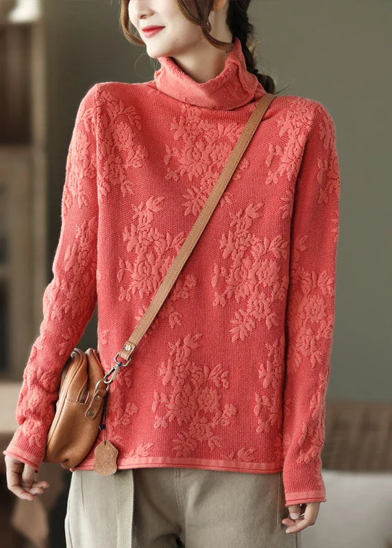 Women's Long Sleeve Turtleneck Cashmere SweatersOrange thick Knit Sweater Tops Jacquard Spring Women's Long Sleeve Turtleneck Cashmere SweatersOrange thick Knit Sweater Tops Jacquard Spring