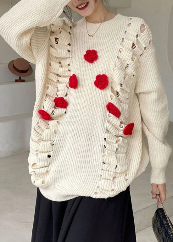 Hooded Women's Fleece - Lined Sweaters for WinterOrganic Apricot Hollow Out Floral Knit sweaters Winter Hooded Women's Fleece - Lined Sweaters for WinterOrganic Apricot Hollow Out Floral Knit sweaters Winter