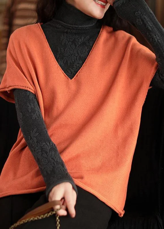 Tie - Front Women's Lambswool Sweaters in Pastel HuesOrganic V Neck Sleeveless Spring Clothes Wardrobes Orange Tops Tie - Front Women's Lambswool Sweaters in Pastel HuesOrganic V Neck Sleeveless Spring Clothes Wardrobes Orange Tops