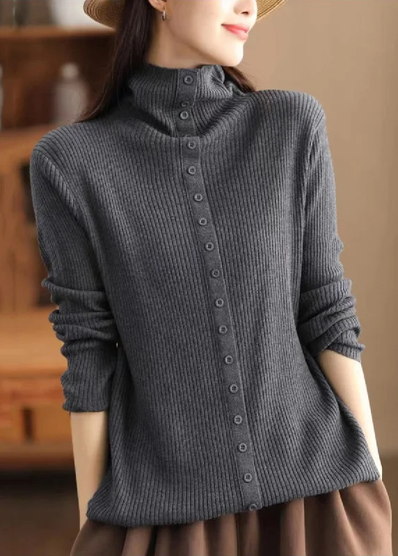 Bell - Sleeve Women's Mohair - Wool Blend SweatersOriginal Design Grey Hign Neck Warm Woolen Sweater Fall Bell - Sleeve Women's Mohair - Wool Blend SweatersOriginal Design Grey Hign Neck Warm Woolen Sweater Fall