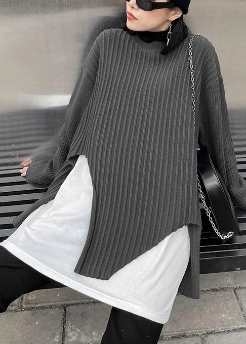 Boat Neck Women's Merino Wool Sweaters in Neutral ShadesOversized gray knit sweat tops fall fashion o neck false two pieces crane tops Boat Neck Women's Merino Wool Sweaters in Neutral ShadesOversized gray knit sweat tops fall fashion o neck false two pieces crane tops