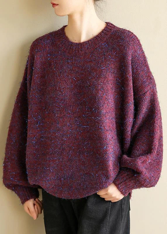 Button - Down Women's Shetland Wool Sweaters in Traditional PatternsOversized purple knit tops wild fall fashion o neck knitwear Button - Down Women's Shetland Wool Sweaters in Traditional PatternsOversized purple knit tops wild fall fashion o neck knitwear
