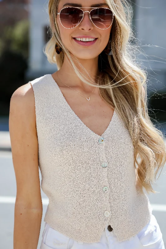 Sleeveless Women's Silk - Trimmed Sweaters for SummerFINAL SALE - Precious Designs Natural Knit Tank Sleeveless Women's Silk - Trimmed Sweaters for SummerFINAL SALE - Precious Designs Natural Knit Tank