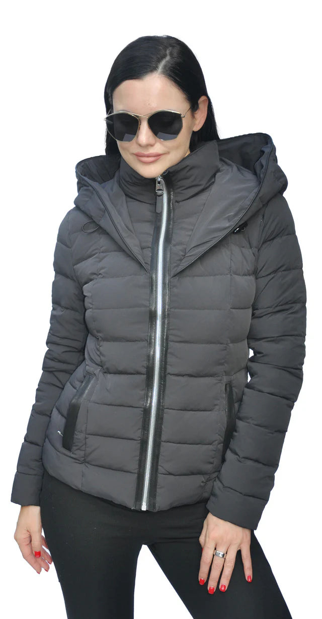 ribbed women cardigan with a classic textureJacket Down Puffer With Hood Zipper Front Black Tania Women's ribbed women cardigan with a classic textureJacket Down Puffer With Hood Zipper Front Black Tania Women's